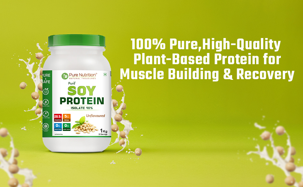 Pure Nutrition Soy Protein Isolate Powder | 90% Soy Protein Isolate with 27g Protein per Serving | Plant Based Vegan Protein Powder for Muscle Growth, Recovery & Weight Management | Low Carb Gluten Free Soya Protein Powder for Men & Women - 1kg Unflavoured