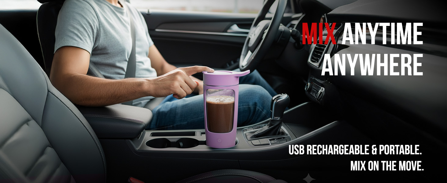 Autofy Electric Shaker for Gym Protein Shaker Bottle 100% Leakproof Design Multipurpose Use Coffee Lassi Milkshake BCAA Mixing Home Office Workout use *60 Mins Runtime* Anti-Skid Base (Black - 650ml)