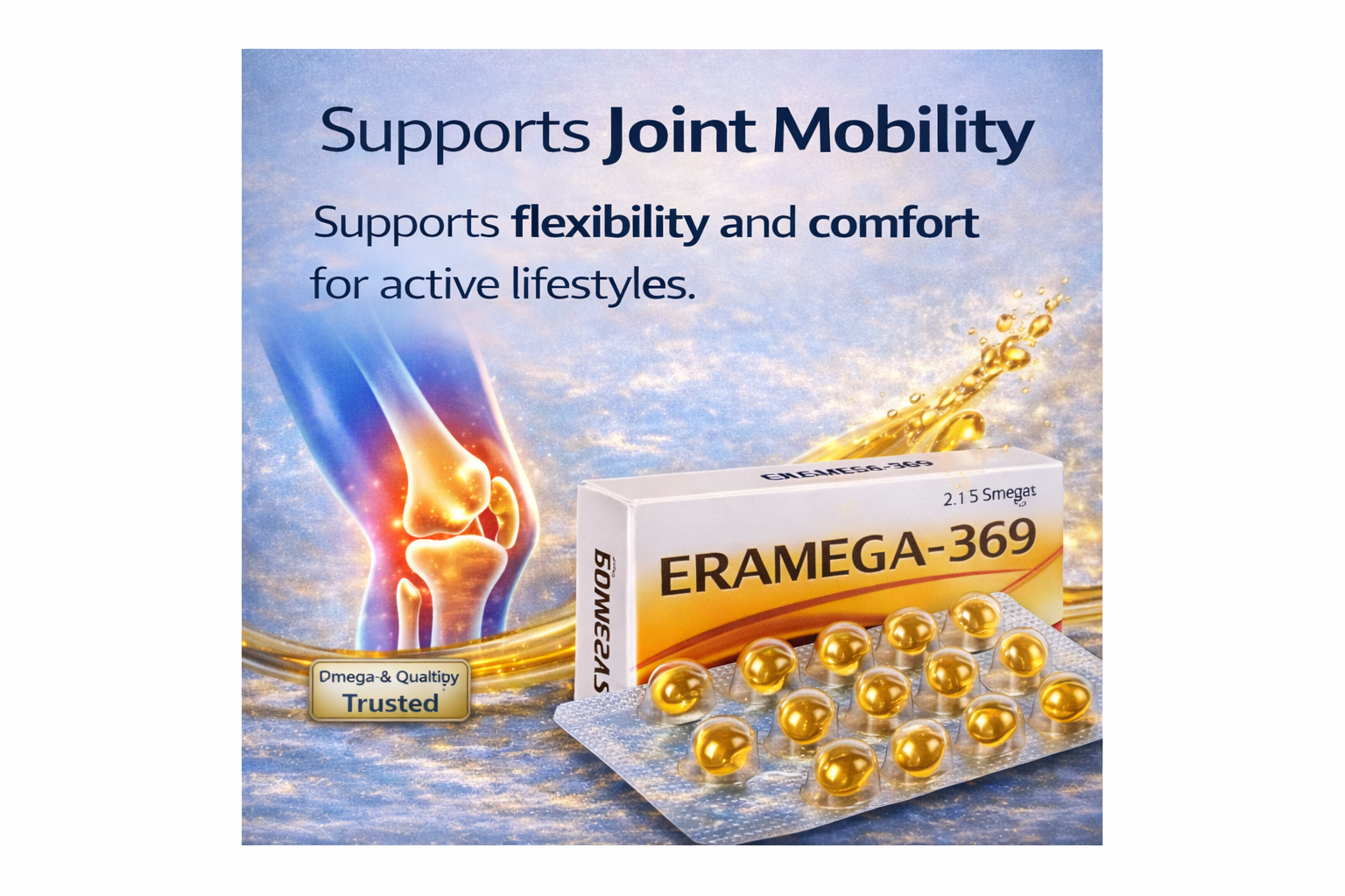 ERAAS Eramega 369 Omega 3 High Strength Pure Fish oil for Heart, Brain & Joints Fish Oil 300 mg Omega 3 200mg Omega 6 100 mg Omega 9 with EPA & DHA | Pack of 30 Softgel Capsules