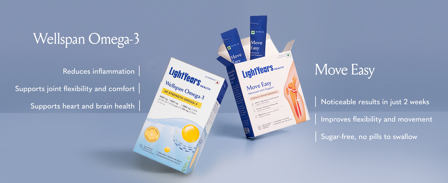 LightYears Move Easy + Wellspan Omega-3 | Complete Joint Health Combo for Men & Women | Clinically Proven Boswellia serrata + 6X Strength Omega-3 | Supports Flexibility, Mobility & Reduces Stiffness