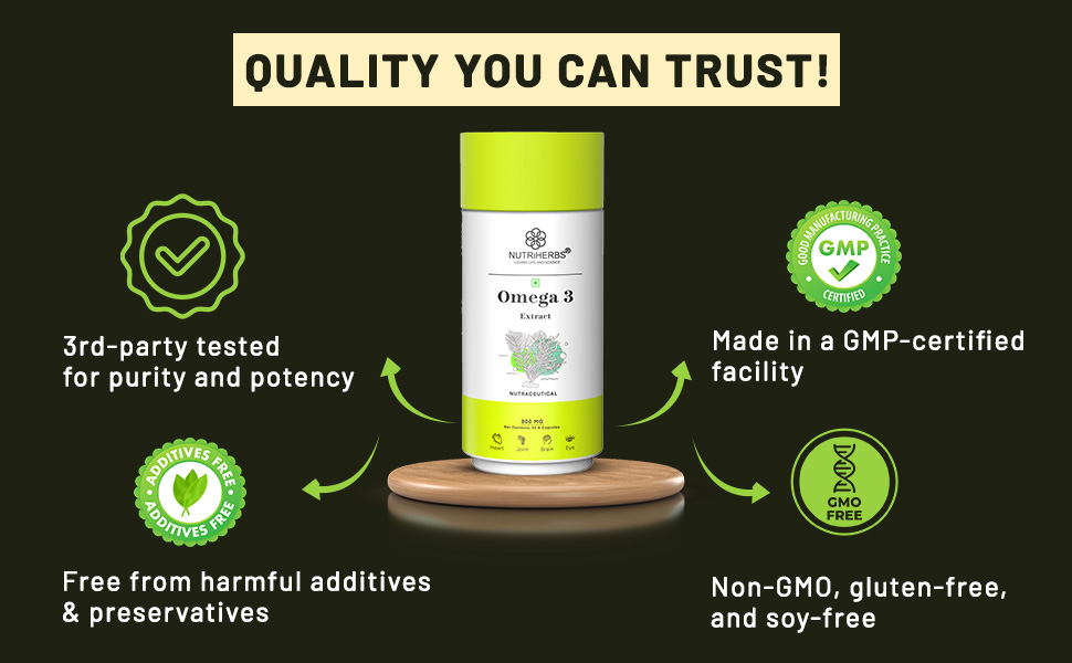 NUTRI HERBS Vegetarian Omega-3 Fatty Acids 800mg Capsule– Plant-Based DHA & EPA omega 3 supplement | Supports Joint, Eye & Skin Health | No Fish Oil | for Men & Women | 90 Capsules Pack of 3 ( for men & women)
