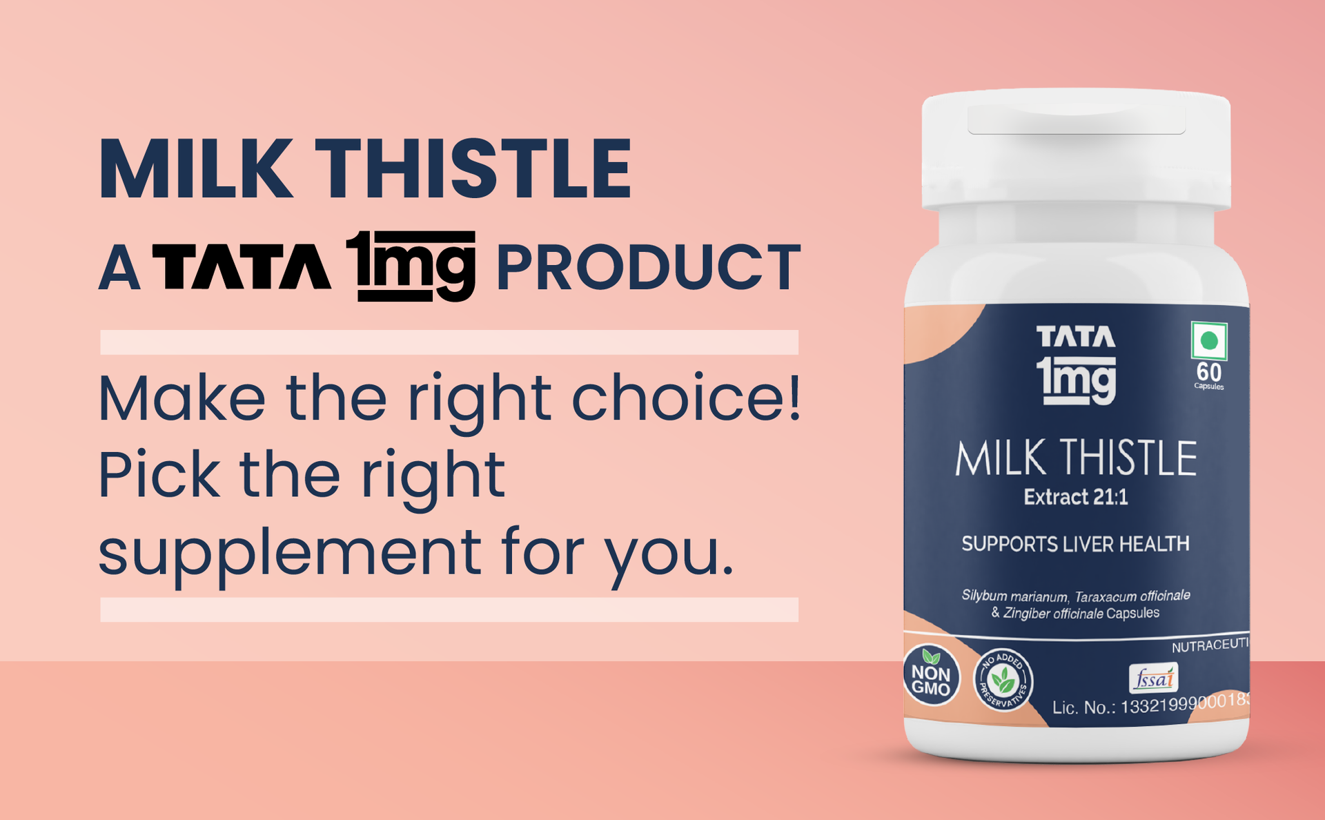 Tata 1mg Milk Thistle Liver Detox Capsules (Veg) - 60 Count | Liver Health Supplement with 70% Silymarin, Dandelion & Ginger | For Men & Women