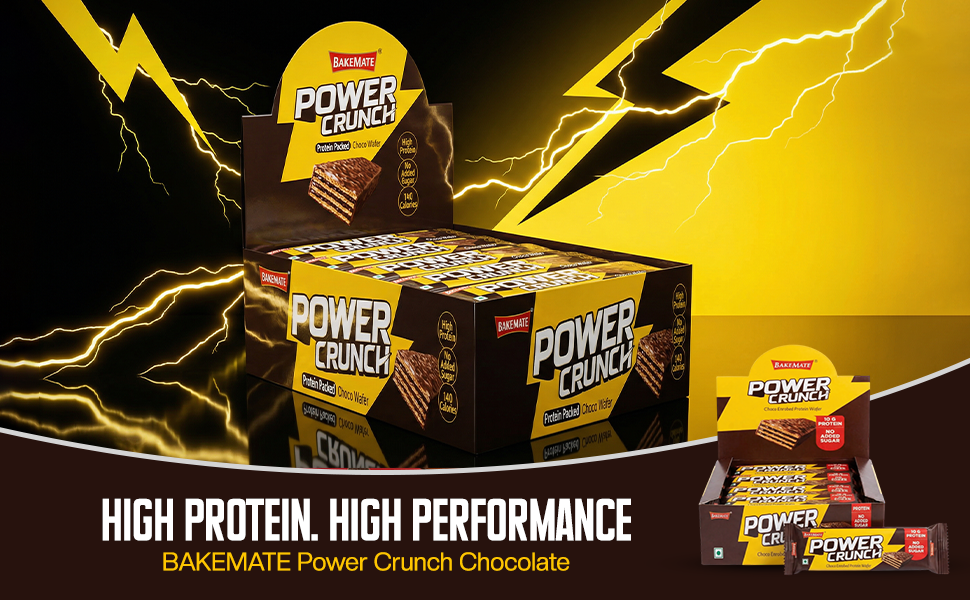 BAKEMATE Power Crunch Chocolate 40g Protein Wafer Bar with No Added Sugar - (Pack of 10) | Hazelnut | High in Protein|Low Sodium|High Fiber|Energy Bars| Crunchy Wafer Bars|100% Vegetarian| 400 Gram