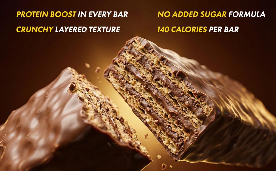 BAKEMATE Power Crunch Chocolate 40g Protein Wafer Bar with No Added Sugar - (Pack of 10) | Hazelnut | High in Protein|Low Sodium|High Fiber|Energy Bars| Crunchy Wafer Bars|100% Vegetarian| 400 Gram