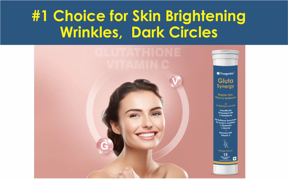 Trexgenics GLUTA SYNERGY L-Glutathione 500 mg + Glutathione Precursors 750 mg as N-Acetyl Cysteine, Glycine & Glutamine + Vitamin C Skin Glow, Radiance (2 Pack x 15 =30 Effervescent Tablets , Orange flavour
