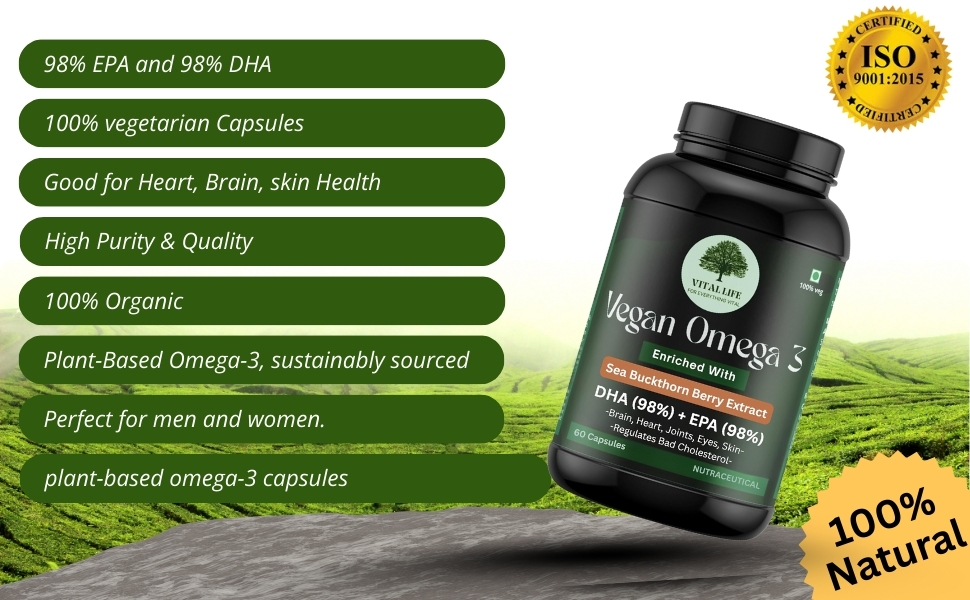VITAL LIFE Vegan Omega 3 Vegetarian Capsules, 60 Caps