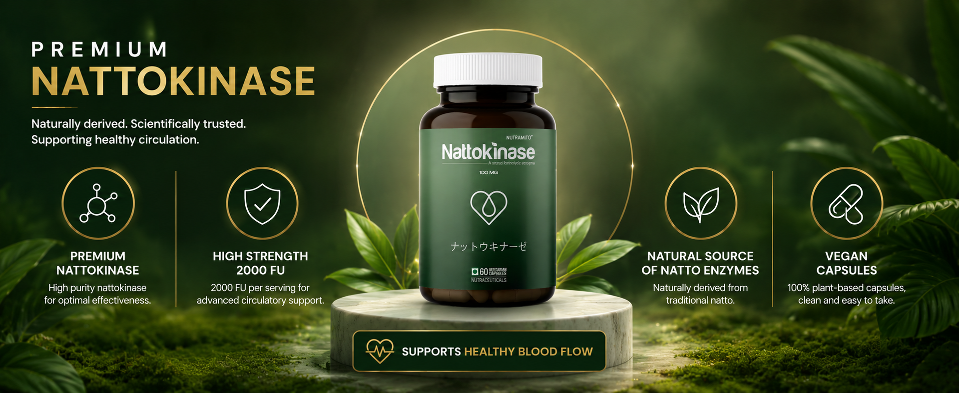 Nattokinase supplement by Nutramito, 100mg (2000 FU), 60 Vegetarian Capsules, Natural Enzyme Supplement for Heart Health, GMP Certified Supports Heart Health & Smooth Circulation