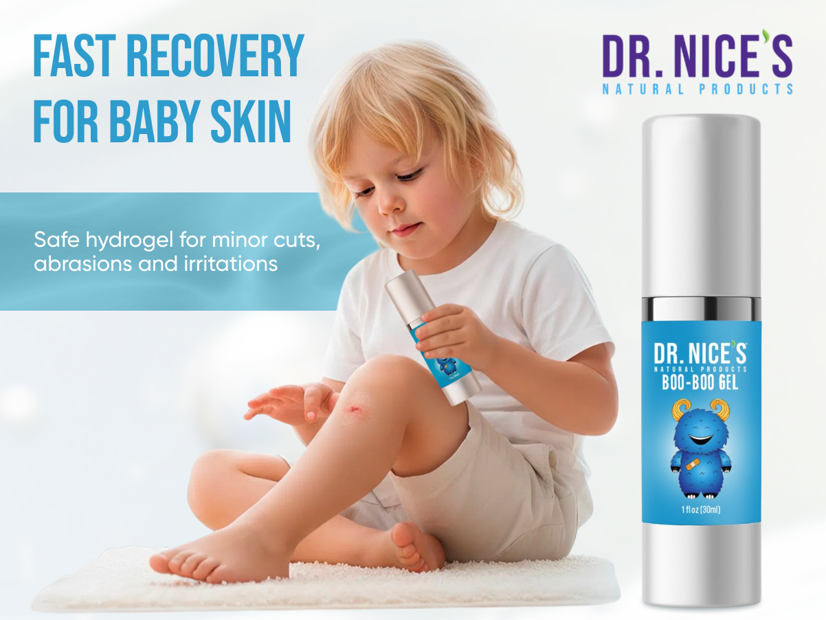 DR. NICE'S Boo-Boo Gel for Kids - First Aid Hydrogel for Scrapes, Minor Cuts, Burns, Blisters, Chafing - Soothes, Hydrates, & Protects Skin with No Stinging - Natural, Made in USA, 1 fl oz