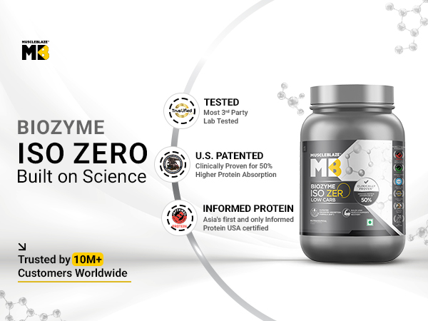 MuscleBlaze Biozyme Iso-Zero Whey Protein Isolate Powder, 5 Sachets