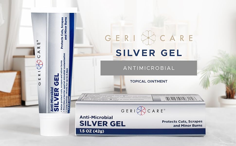 Antimicrobial Silver Gel By GeriCare| Wound Care Cream For Cuts Scrapes Minor Burns| Natural Topical Skin Healing Ointment| 55PPM Colloidal Silver Gel For Wound Dressing |Long-Lasting Protection|1.5oz