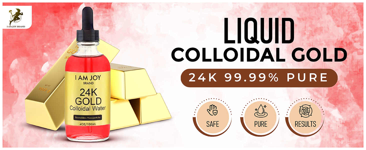 I Am Joy co. Liquid Colloidal Gold 24k 99.99% Pure 20ppm Ruby Red Water Based All Natural Electrolysis 4oz Glass Bottle