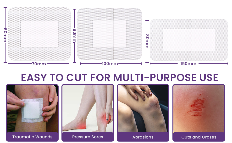 Posi Pulse Assorted Adhesive Wound Dressings - 32 Packs for Protection from Infection, Sterile Individually Wrapped, Hypoallergenic, Breathable, Absorbent for Cuts, Grazes, Ulcers, Sores