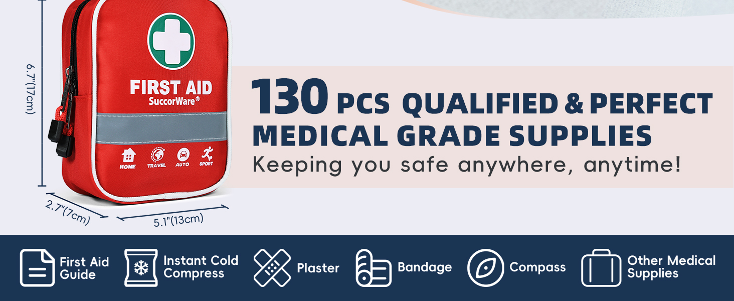 130 Pieces First Aid Kit with Hospital Grade Medical Supplies - Includes Emergency Blanket, Bandage - Great for Home, Outdoors, Office, Car, Travel, Camping, Hiking, Boating