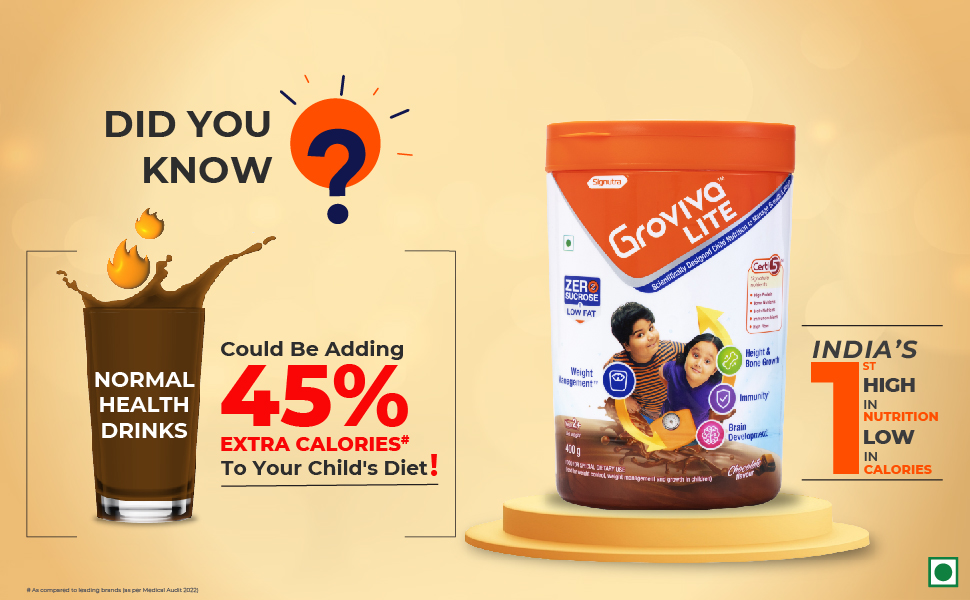 Groviva Lite Child Nutrition to Manage Growth and Weight (Chocolate, 400Grams)