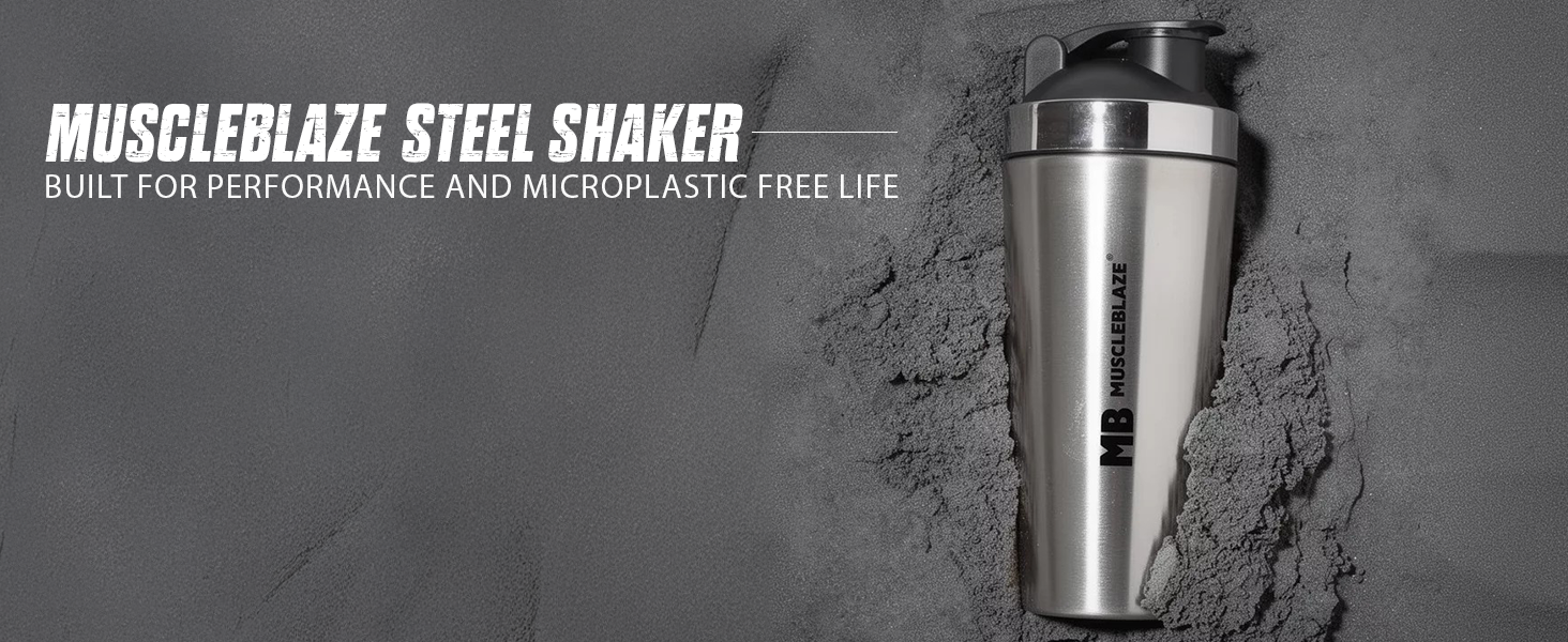 MuscleBlaze Stainless Steel Gym Shaker, Silver, 700ml
