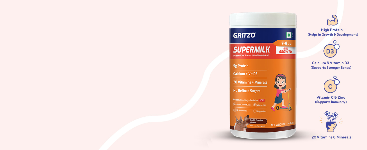 Gritzo SuperMilk Growth (7-9y Girl), Double Chocolate, 400g