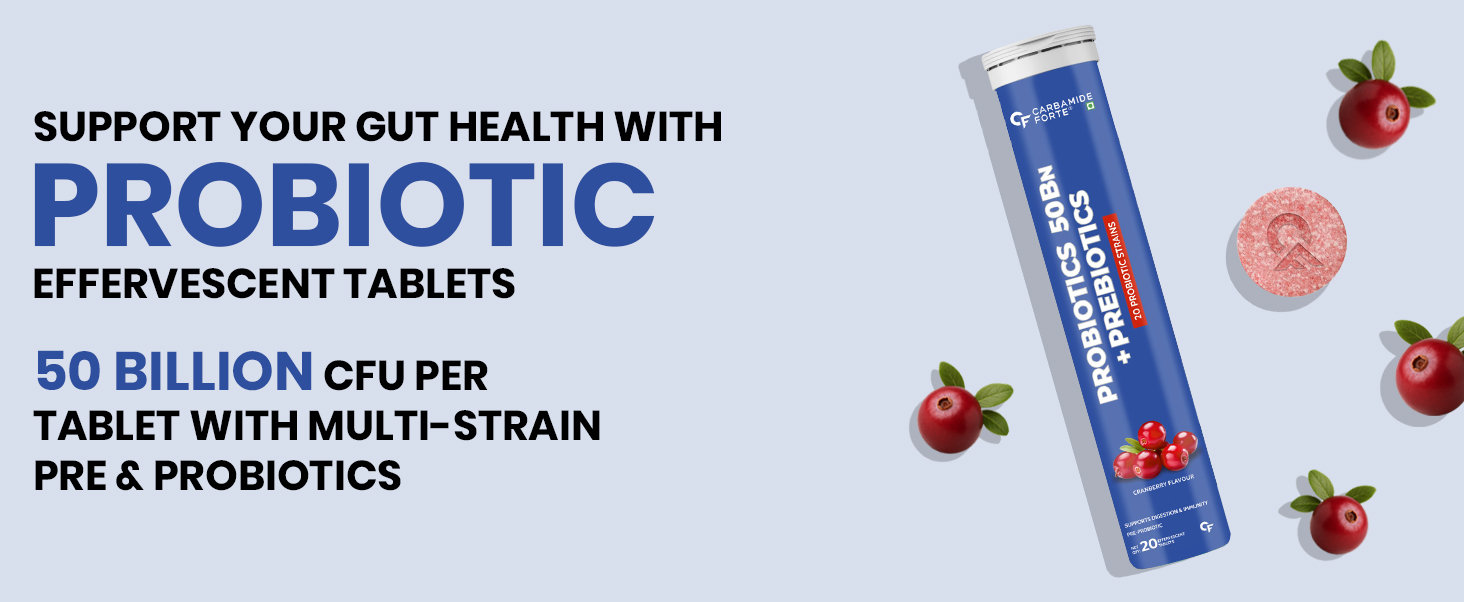 Carbamide Forte Probiotics Supplement 50 Billion CFU for Women & Men | Probiotics for Gut Health | Support Digestion & Immunity - 20 Effervescent Tablets | Gut Health Supplements (Pack of 2)