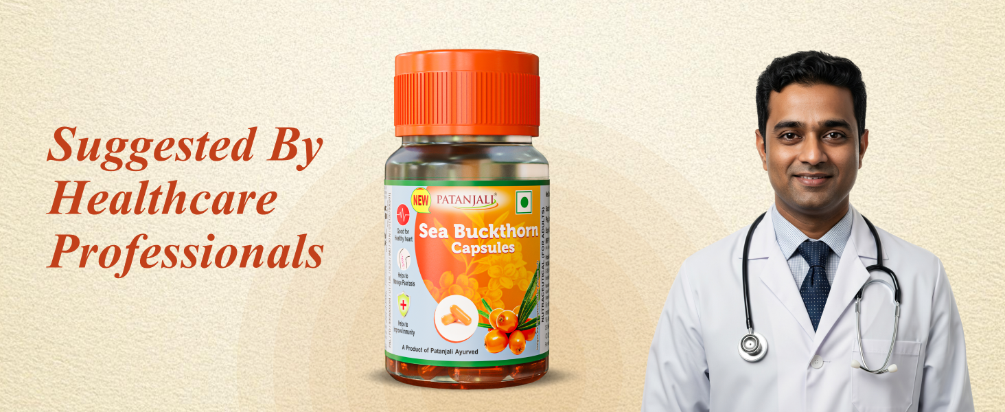 Patanjali Sea Buckthorn Capsules | Natural Supplement for Heart Health, Immunity & Skin Care | Source of Omega 3 6 7 & 9 | Pack of 1