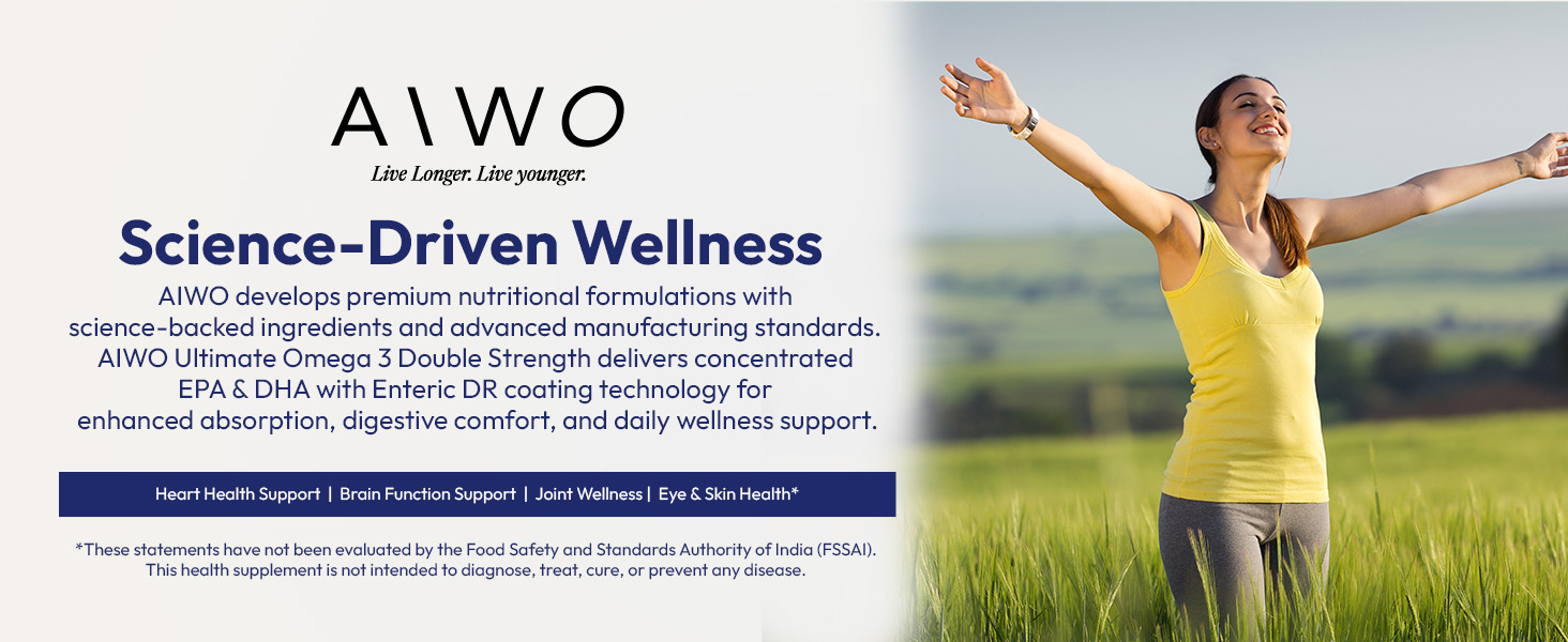 AIWO Ultimate Omega 3 Fish Oil Capsules for Men & Women, Double Strength 1000 mg with 360 mg EPA & 240 mg DHA, Burp-Free Formula, Supports Heart, Brain & Joint Health