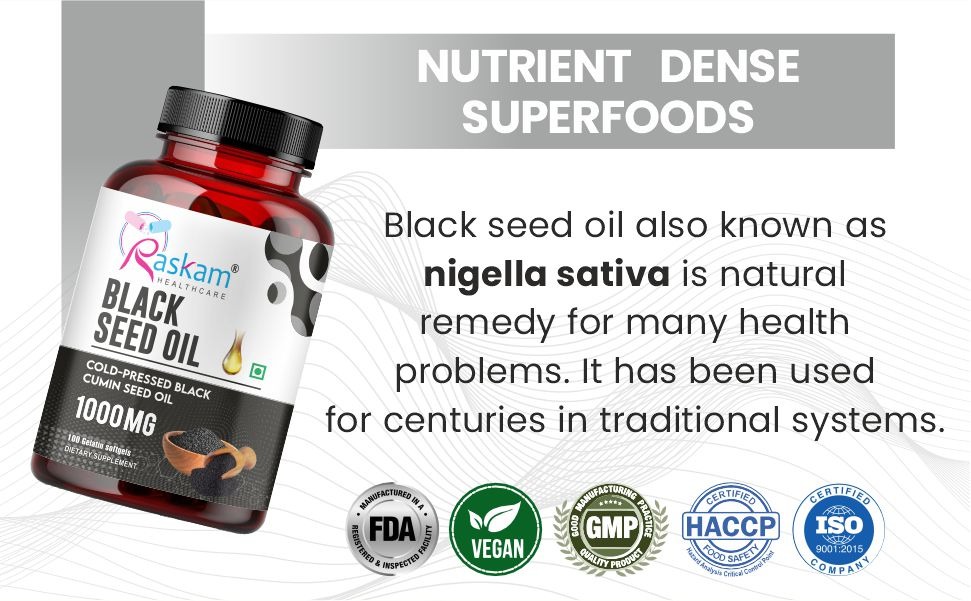 Pure Organic Cold-Pressed Black Seed Oil Softgels - Non-GMO Pure Nigella Sativa Black Cumin Seed Oil for Beauty Immunity & Overall Wellness Support - Thymoquinone-Rich 1000mg Serving 100 softgels