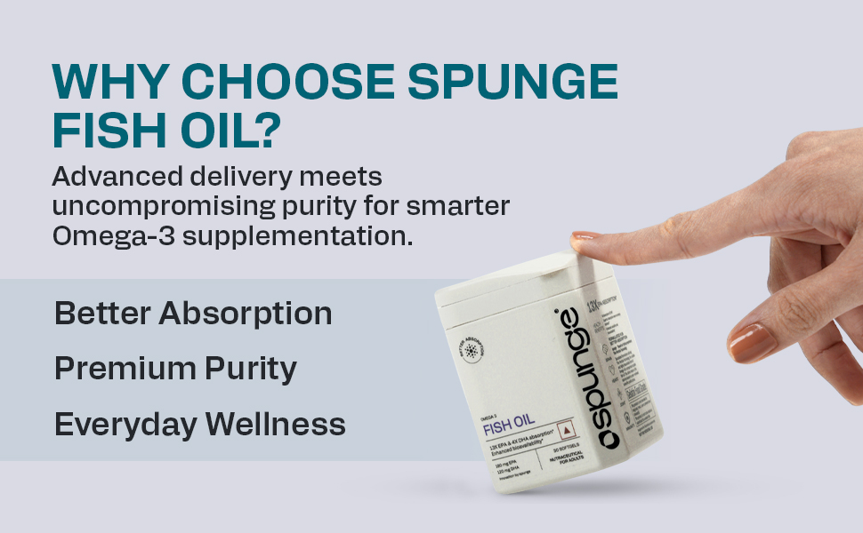 Spunge Omega 3 Fish Oil | 30 Softgels | EPA & DHA | 13X EPA & 4X DHA Absorption | Supports Heart, Brain & Joint Health | Daily Dietary Supplement