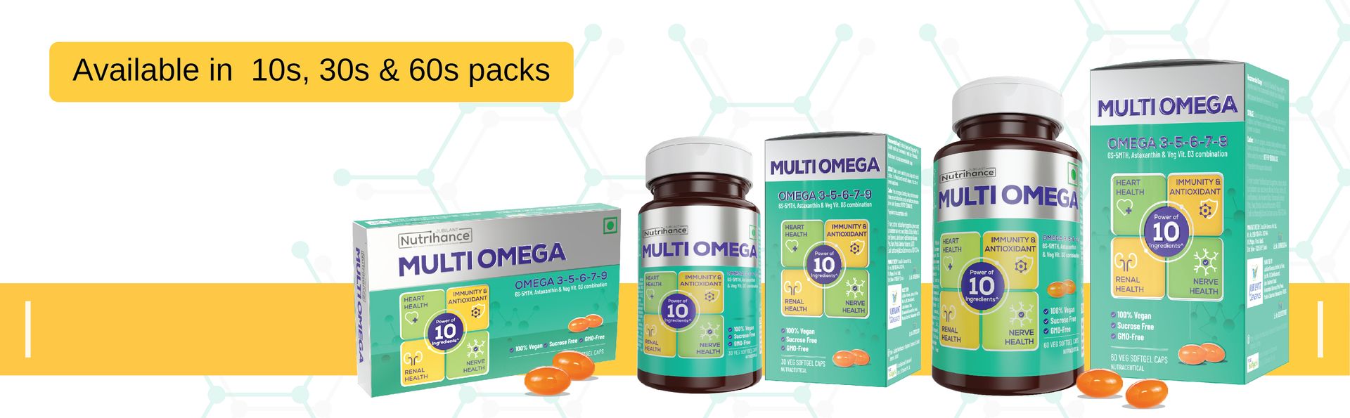 Multiomega 100% Vegan Omega Softgel | Omega 3-5-6-7-9, Vitamin D3 | Support Heart, Nerve & Renal Health | Strengthens Immunity & Antioxidant Effect (60 Veg Softgels)