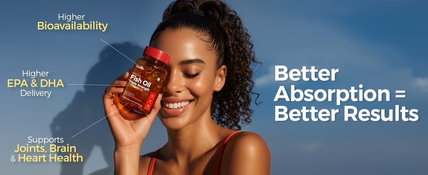 Neulife Deep Sea Fish Oil 3X Triple Strength | Native Triglyceride Form Omega-3s for Max Absorption | Mercury Free | 1050mg Total Omega-3s per capsule | 500/375 EPA/DHA | Supports Heart, Brain & Joint Health | 60ct softgels (Pack of 1)