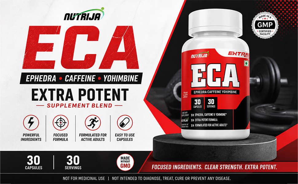 NutriJa ECA - Ephedra, Caffeine & Yohimbine Stack - Servings - 30 Capsules