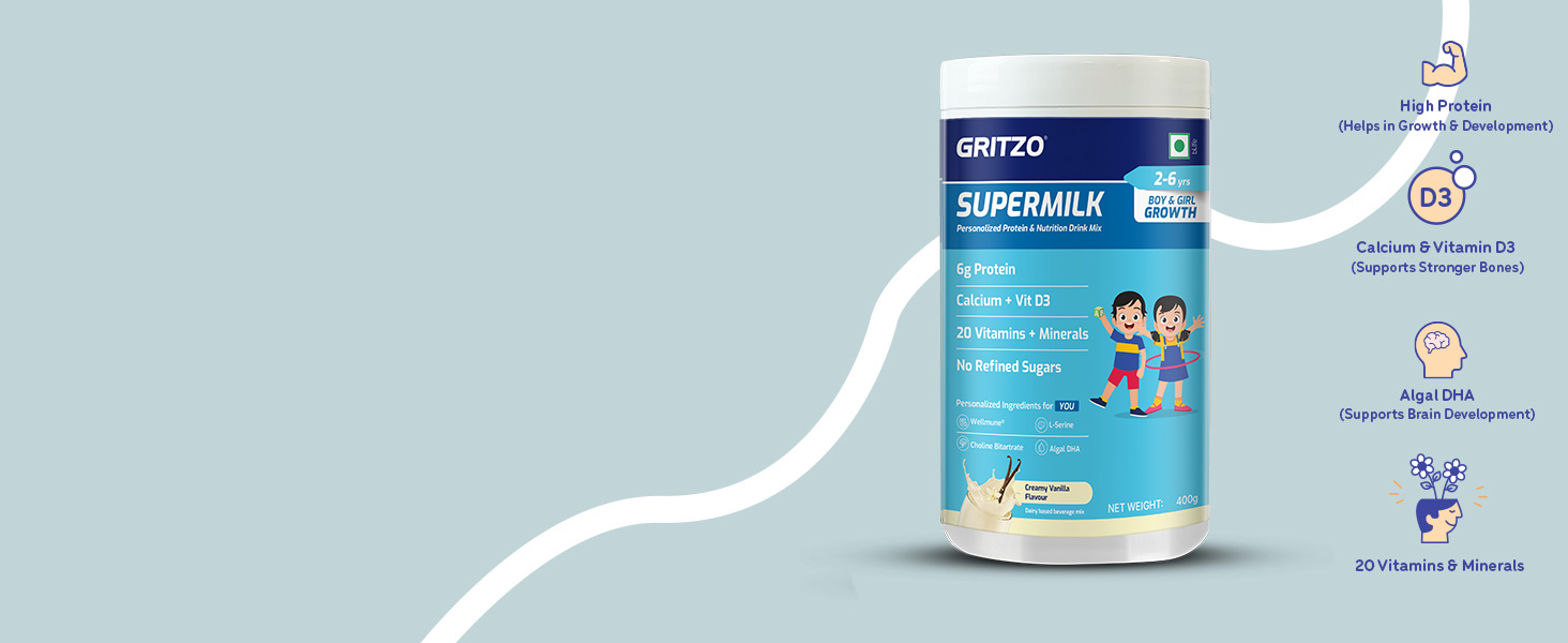 Gritzo SuperMilk Growth (2-6y Kids), Creamy Vanilla, 400g