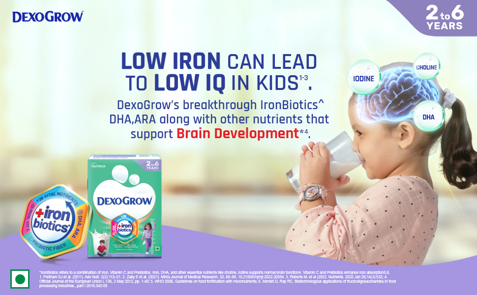 Nutritious Milk Drink for 2-6 year Old Kids with IRON BIOTICS, Zero Added Sucrose - 400g BIB (Pack of 2), Powder