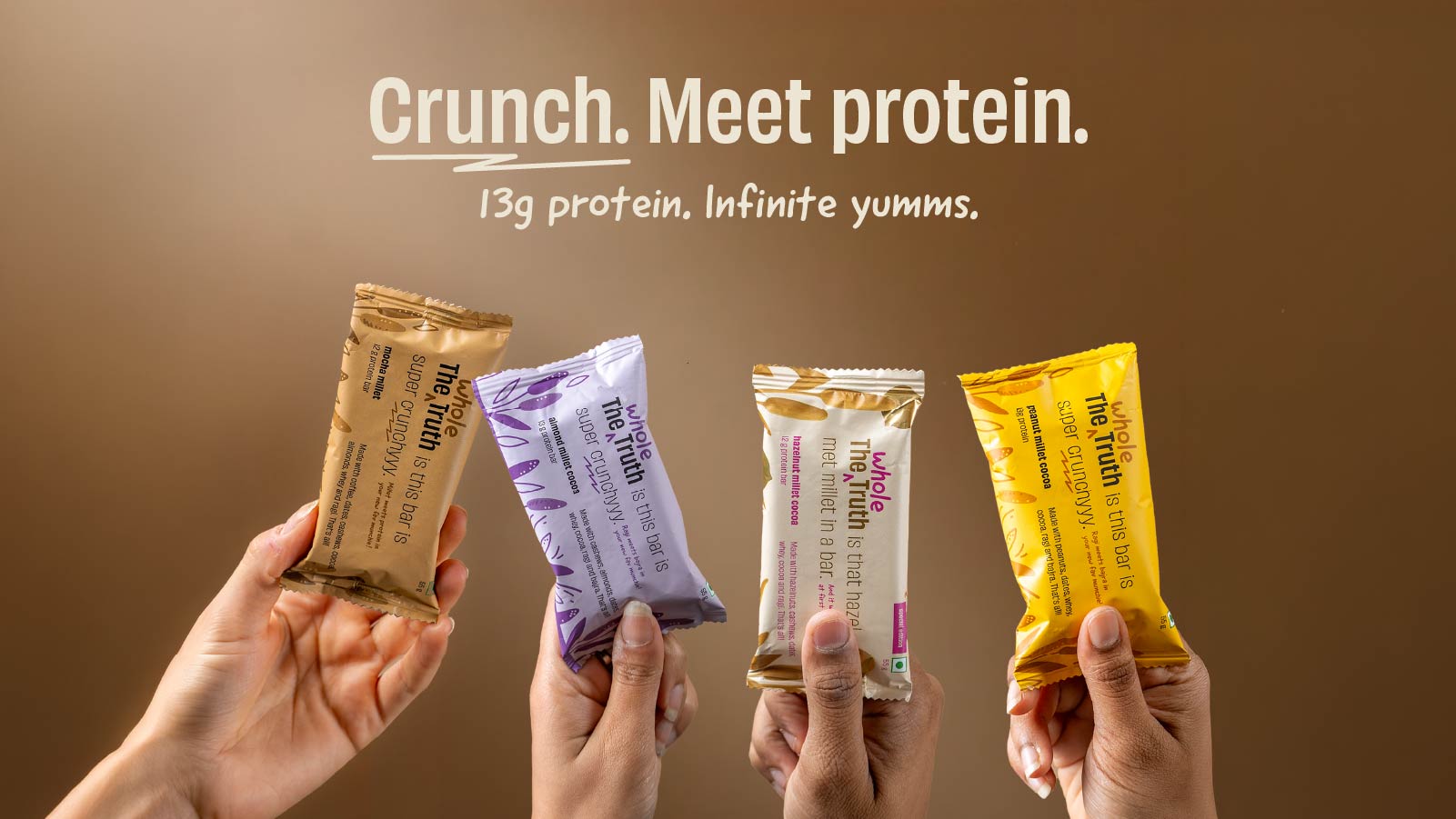 The Whole Truth - Super Crunchy Hazelnut Millet Cocoa Protein Bar 12G | Pack of 5 x 55g | Cleanest Dessert Ever | Real Hazelnuts | Anytime Indulgence