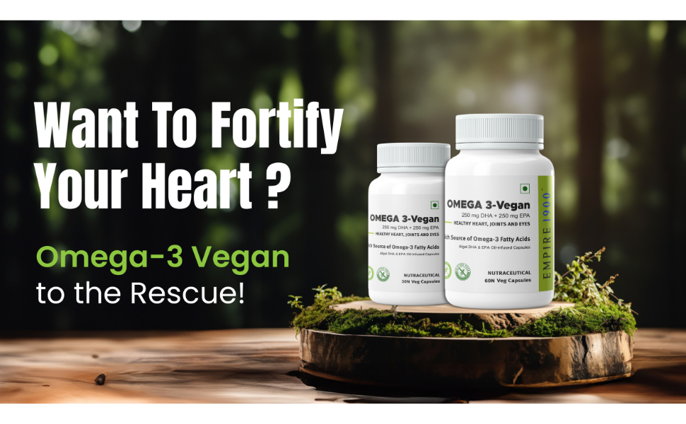 EMPIRE 1900 Omega 3 Vegetarian Capsule (EPA+DHA) | Sourced from Algae | Healthy for Men and Women | Benefits Eyes, Skin, Joints, Brain, and Heart | Suitable for Vegan Diet | Immune Health | (60 Capsules)