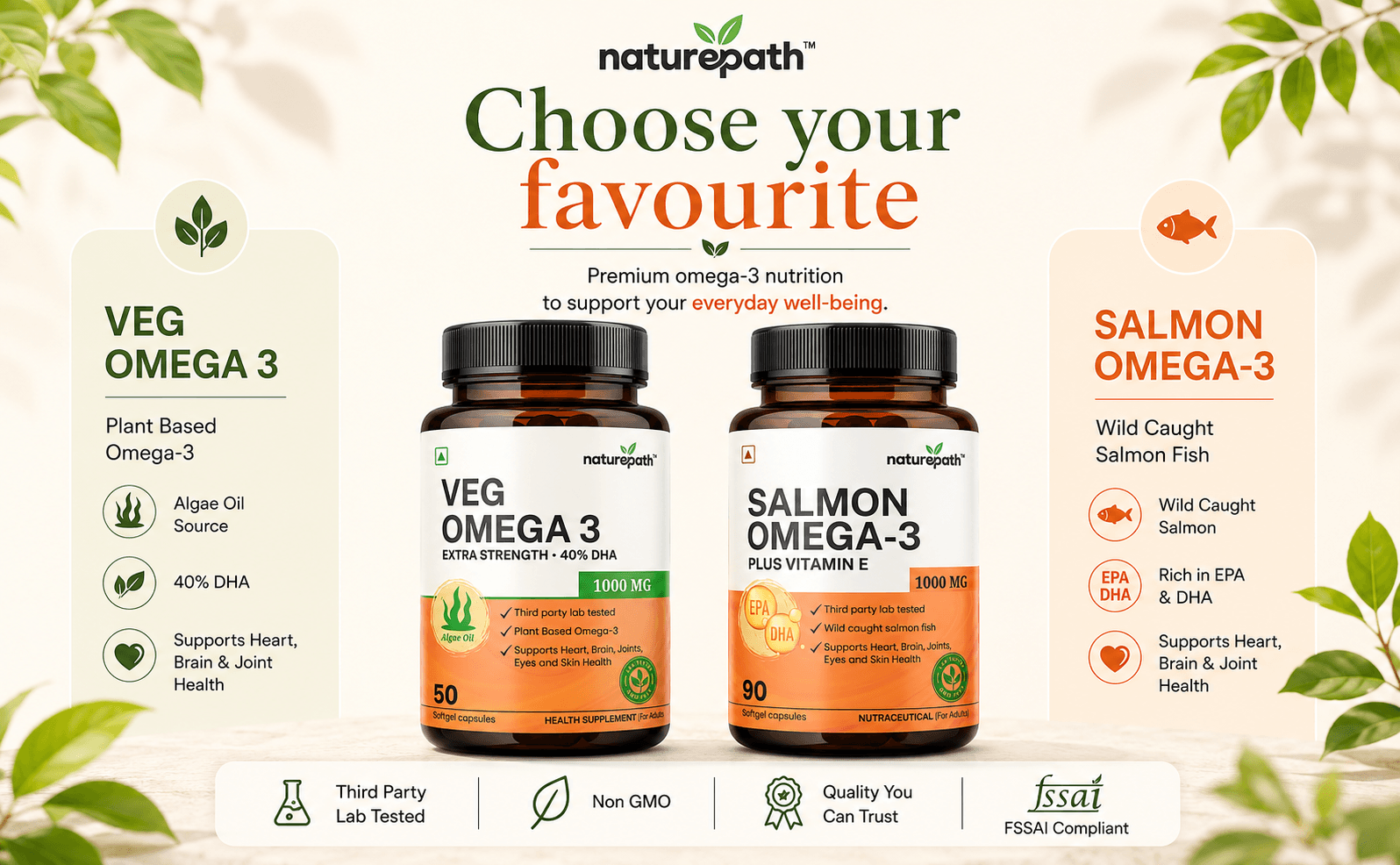 NaturePath Salmon Omega 3 Fish Oil 1000mg with EPA 180mg & DHA 120mg - Omega 3 + Vitamin E - Supports Heart, Brain, Joint & Eye Health - No Fishy Aftertaste - 90 Softgel Capsules