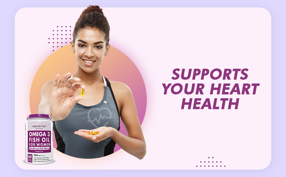 HealthyHey Nutrition Omega 3 Fish Oil for Women - 2000 Mg/serving - 60 Softgel Capsules (600 EPA & 400 DHA)