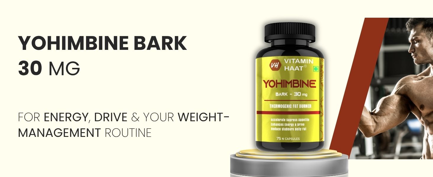 Yohimbine Bark Extract 30mg | Extra Strength Belly Fat Burner | Pre workout Supplement for Men and Women | Weight Loss Products | 75 capsules by VitaminHaat