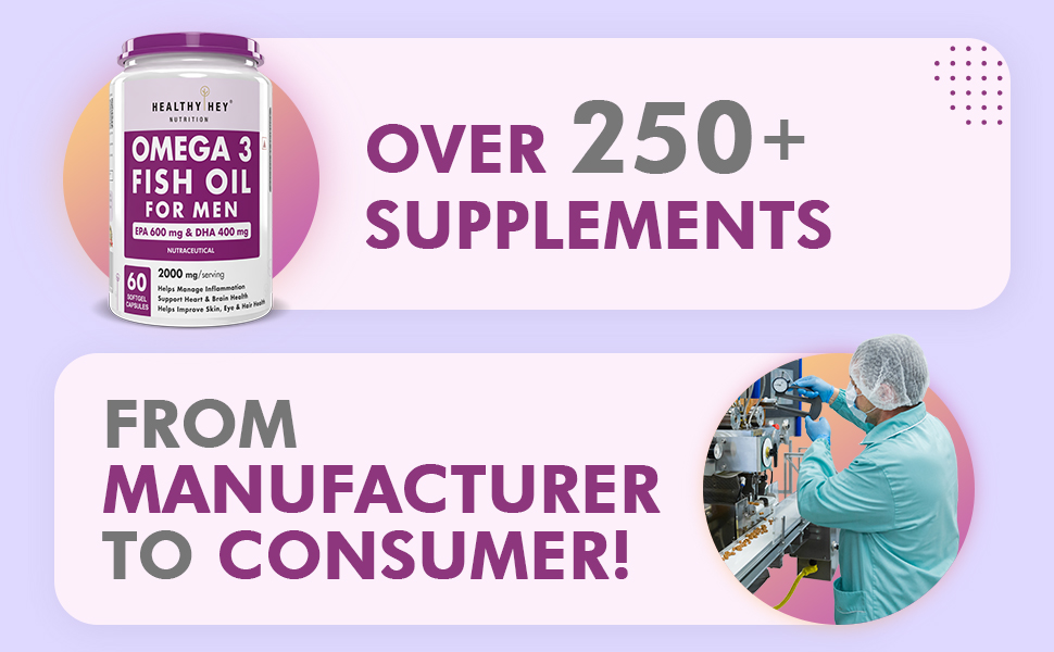 HealthyHey Nutrition Omega 3 Fish Oil for Men - 2000 Mg/serving - 60 Softgel Capsules (600 EPA & 400 DHA)