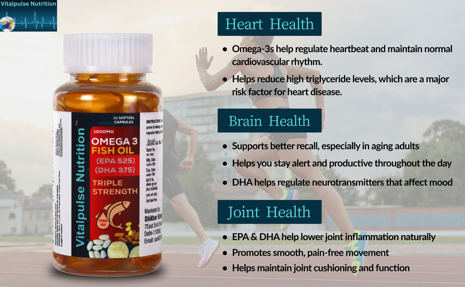 Omega 3 Fish Oil 1000mg | Triple Strength EPA 525mg & DHA 375mg | Heart, Brain, Joint & Eye Health | 50 Softgel Capsules