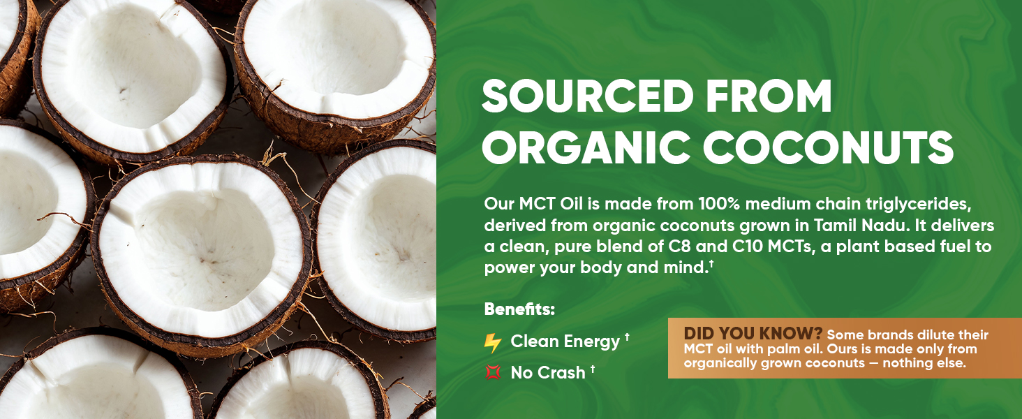 MCT Oil 500ml | Pure C8 & C10 | Keto & Paleo Friendly | Organic | Sourced from Coconuts | Unflavored Oil that helps Supports Brain Function & Instant Energy | Pack of 1
