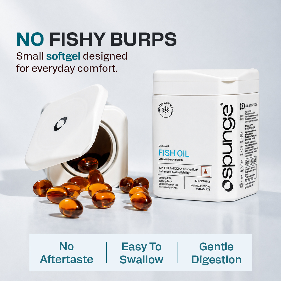 Spunge Omega 3 Fish Oil | Vitamin D3 Enriched | 30 Tablets | High Strength EPA & DHA with Vitamin D3 | 13X EPA & 4X DHA Absorption | Improved D3 Uptake | Supports Heart, Brain, Bone, Joint & Immune Health