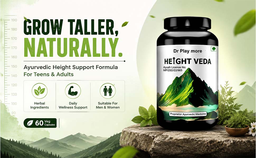 Height Veda Capsules for Boys, Girls, Men & Women | Ayurvedic Height Booster for Teens & Adults | Increase Height Naturally | 60 Veg Capsules