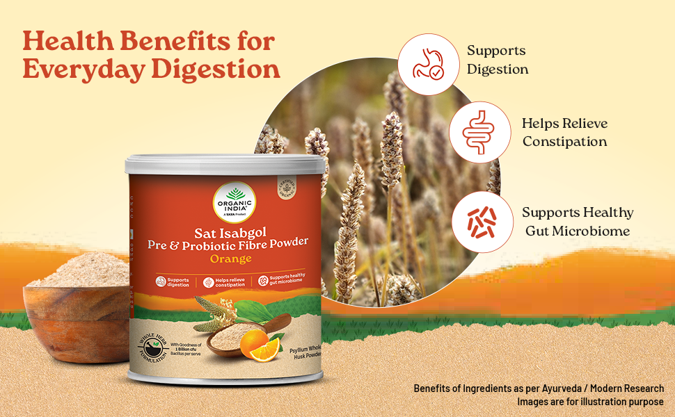 A TATA Product- Organic India Sat Isabgol Pre & Probiotic Fibre Powder Orange, 100g