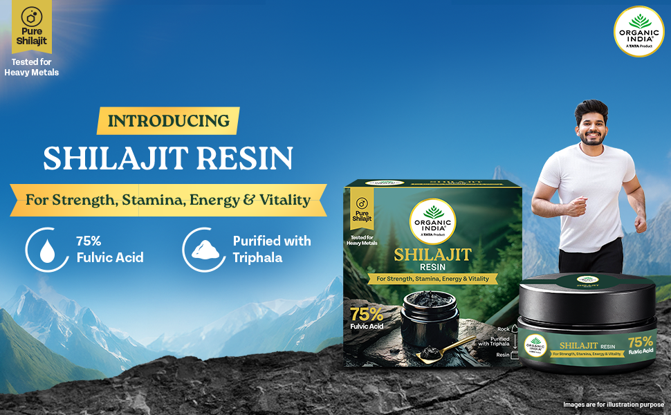A TATA Product - Organic India Shilajit Resin, 20g, For Strength, Stamina, Energy & Vitality, 75% Fulvic Acid, Boosts Strength & Endurance, Triphala Purified, Tested For Heavy Metals