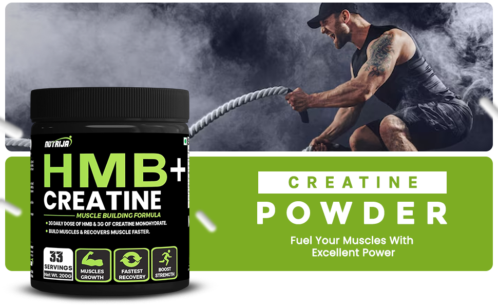 NutriJa HMB + Creatine Supplement - Natural Muscle Building Formula 3g HMB & 3g creatine | Supports Muscle Growth, Enhances Performance, Improves Workout Recovery - 200g (33 Servings)