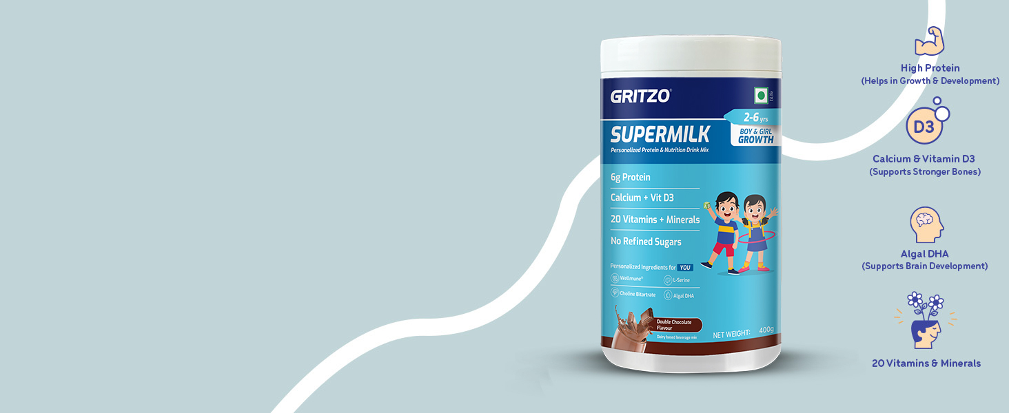 Gritzo SuperMilk Growth (2-6y Kids), Double Chocolate, 400g