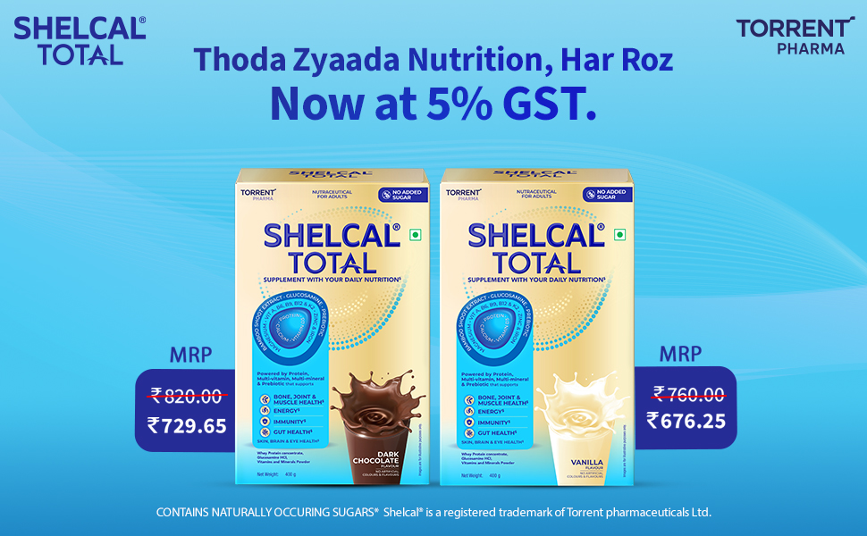 Shelcal Total - Powered by Protein, Multi-Vitamin, Multi-Mineral & Prebiotic supports Bone, Joint & Muscle, Immunity, Gut Health and more - No Added Sugar (Vanilla) 400g - By Torrent Pharma