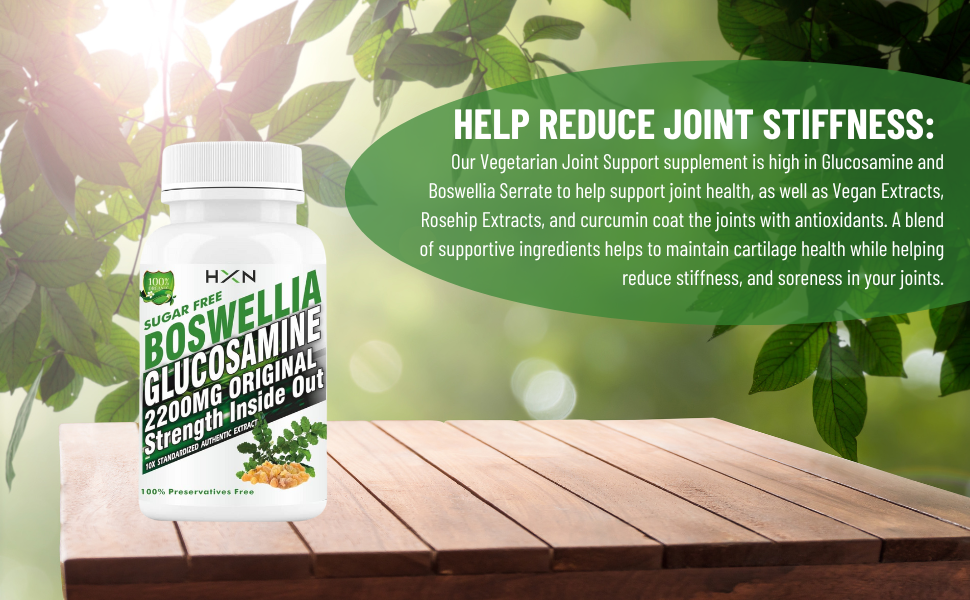 HXN Glucosamine Joint Support Supplement for Knee & Joint Pain Relief – with Boswellia Serrata (Shallaki), Chondroitin, MSM, Collagen Type 2 – 60 Vegetarian Tablets, Sugar & Gluten Free