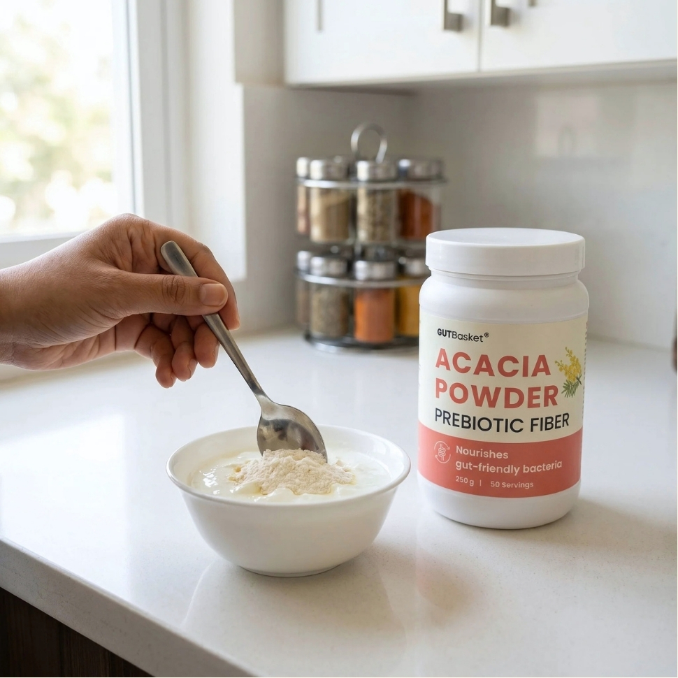 Gutbasket Acacia Powder Prebiotic (250g) - Prebiotic Fiber Supplement for Digestive Health & Gut Wellness - Vegan, Gluten-Free, Non-GMO - Nourishes Gut Microbiome, Easy on Your Gut