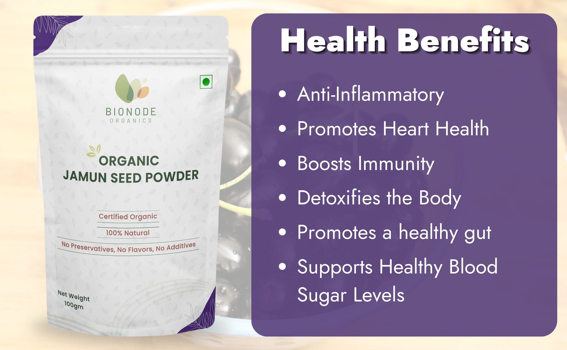 Certified Organic Jamun Seed Powder – 100% Pure & Natural | Supports Healthy Digestion, Blood Sugar Levels,Healthy Heart & Immunity | 200g x 2 Value Pack