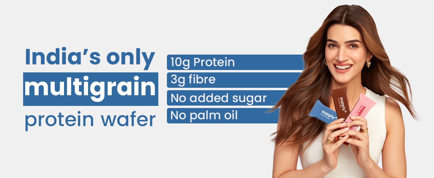 SUPPLY6 Protein Wafer Bars | Cookie & Cream Flavor | Pack of 10 | Multigrain Crunchy Wafer | Vegetarian | 10g Protein | 3g Fiber | No Added Sugar | Pea Protein Based | 400 G