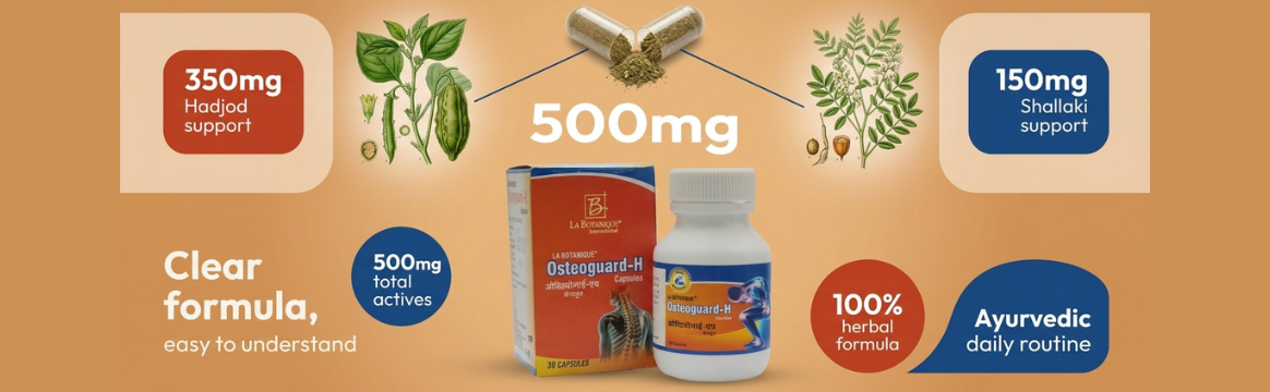 LA BOTANIQUE Osteoguard-H Joint Pain Relief Capsules – Ayurvedic Bone Health Supplement with Hadjod & Shallaki | High Strength Formula for Joint Mobility, Flexibility & Strength